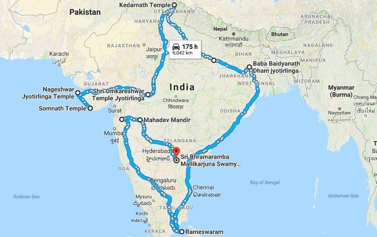 12 Jyotirlinga Yatra Route Map