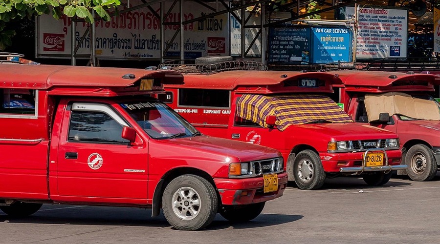 Red Taxi Trucks in Chiang Mai